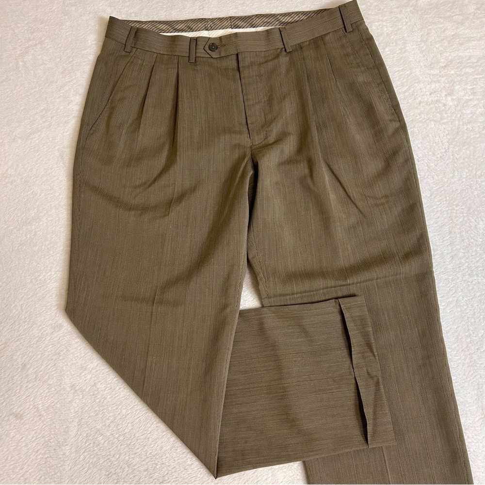 Lauren Ralph Lauren Men's Dress Pants Size 36x30 Brown Plaid Pleated